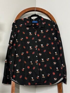 Karen Scott LARGE Black Halloween Print Long Sleeve Button Front Shirt